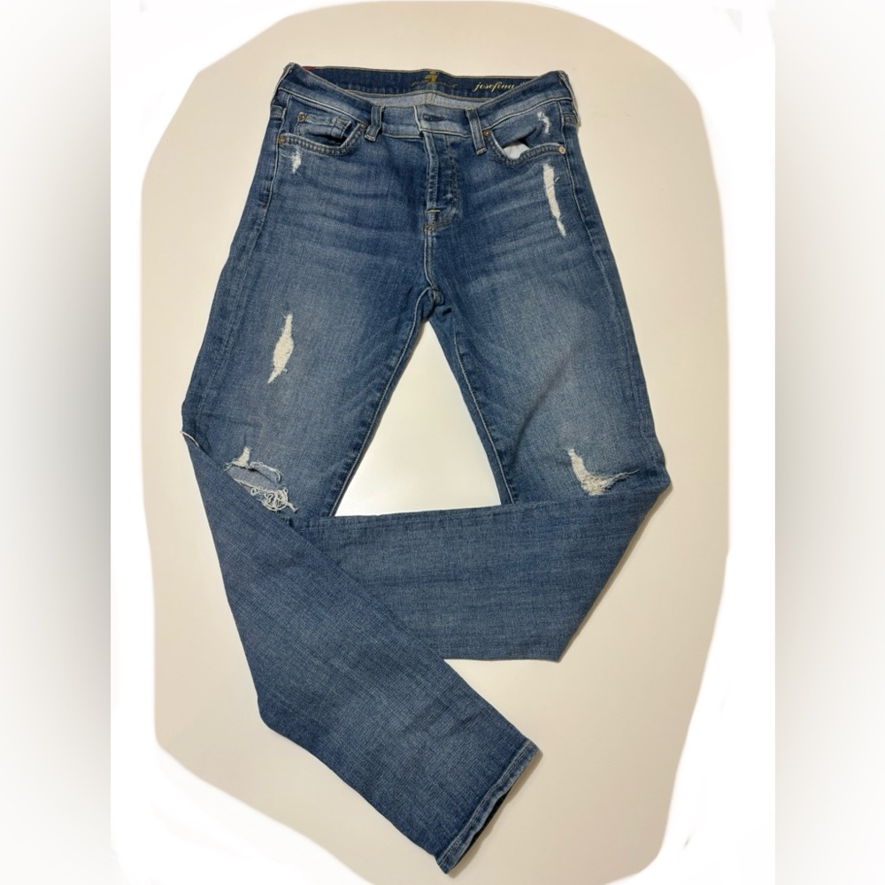 7 For All Mankind Distressed Medium Blue Women's Jeans